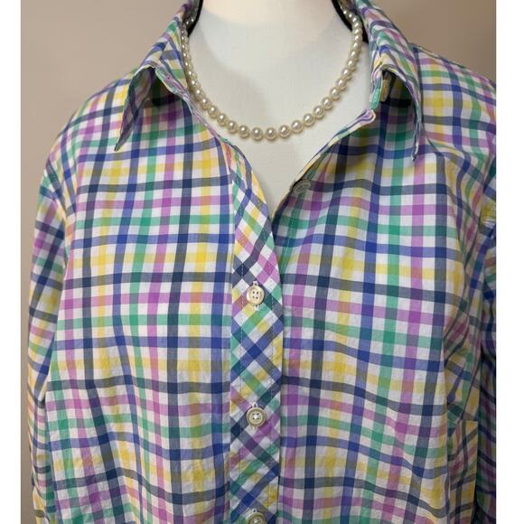 Talbots Plus Multicolor Gingham Button-Down Shirt – Size 1X-100% Cotton - Picture 1 of 11